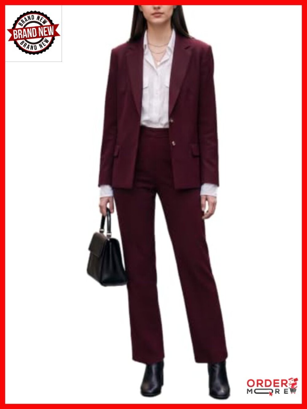 Petite 2 Piece Blazer Suit Set Straight Leg Pants Business Casual
